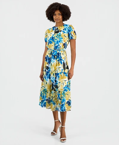 Kasper Women's Printed Tiered Midi Dress