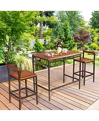 Gymax 3PCS Patio Bar Set Dining Set Outdoor Furniture Set w/ Wooden Tabletop