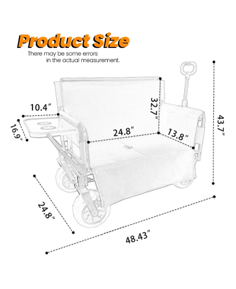 Rainsken Collapsible Wagon with Bench Seat and Rear-Mounted Folding Tabletop, 500lbs Heavy-Duty, 180L Capacity for Camping