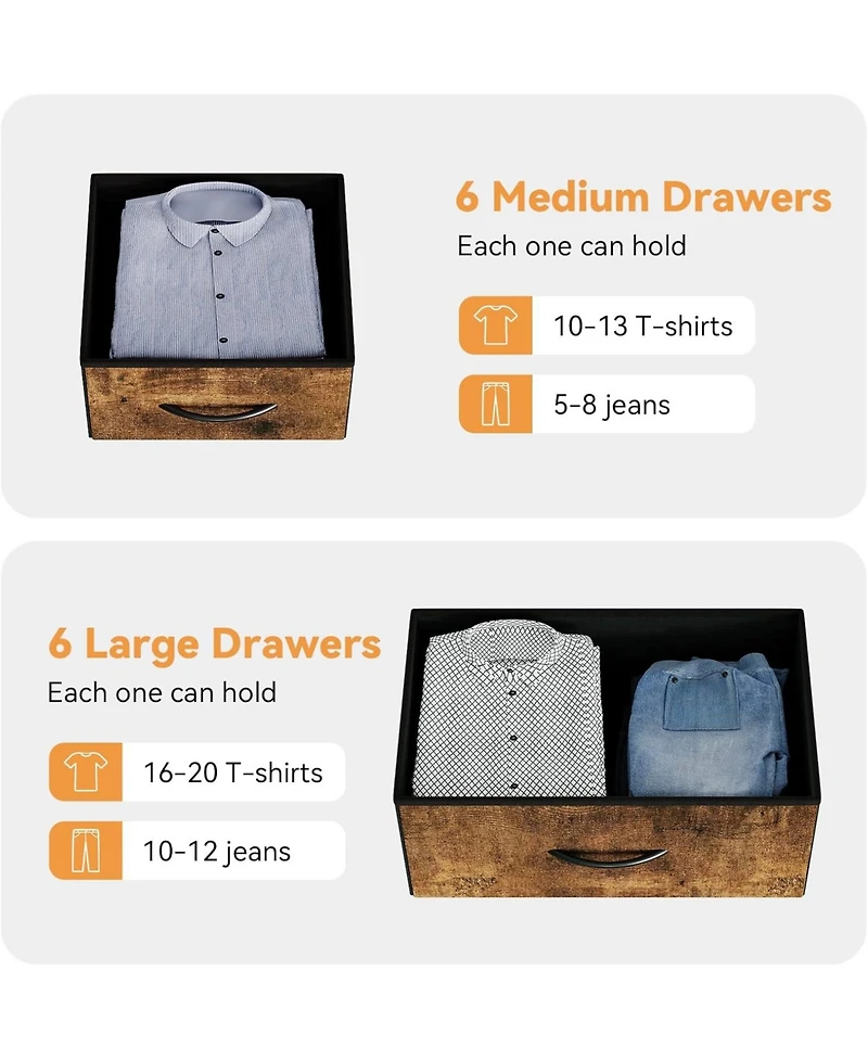 gaomon 12-Drawer Fabric Dresser with Side Pockets, Hooks