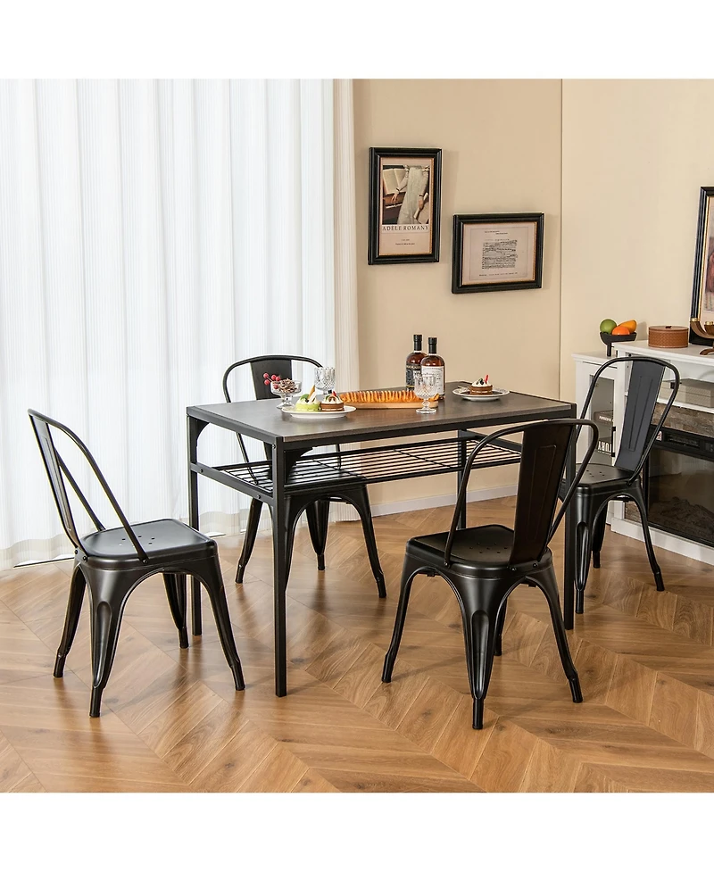 Gymax 18'' Metal Dining Chair High Back Bar Stools Set of 4 w/ X-shaped Frame Breathable Holes