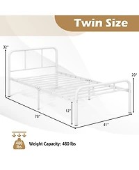 Gymax 12-Inch Twin Bed Frame Modern Metal Platform Bed w/ Headboard & Footboard