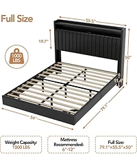 gaomon Floating Bed Frame with Rgb Led Lights & Charging Station, Upholstered Platform Bed Frame with Storage Headboard