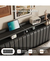 gaomon Floating Bed Frame with Rgb Led Lights & Charging Station, Upholstered Platform Bed Frame with Storage Headboard, No Box Spring Needed