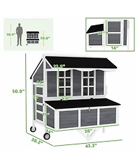 PawHut 43" Chicken Coop with Wheels, Chicken Tractor for 2-4 Hens, Rabbits