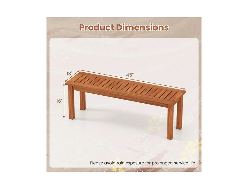 Slickblue 2-Person Outdoor Wood Bench with Backless Slatted Seat
