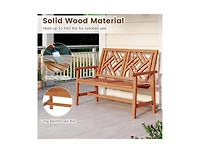 Slickblue 2 Person Wood Outdoor Bench with Geometric Backrest