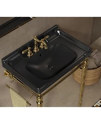 Sillysis 28" Bathroom Ceramic Sink Basin with 3 Faucet Holes, Rectangular Countertop Vanity with Overflow for Modern Bathroom