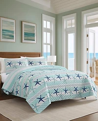 Avanti Starfish Stripe Reversible 3-Pc. Quilt Set, King
