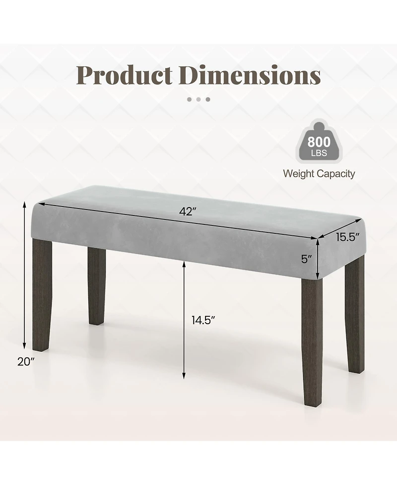 Gymax Upholstered Bedroom Bench w/Padded Seat and Solid Wood Legs for Dining Room