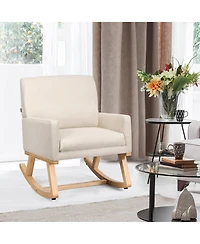 Gymax Mid Century Fabric Lounge Chair Upholstered Accent Armchair Rocking Chair