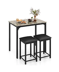 Gymax 3 Pcs Counter Height Dining Set Faux Marble Table & 2 Chairs Kitchen Bar