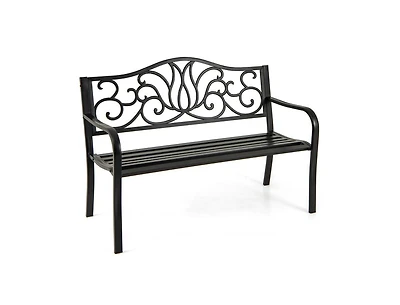 Slickblue Outdoor 50 Inch Patio Bench with Floral Design Back and Slats