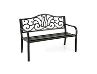 Slickblue Outdoor 50 Inch Patio Bench with Floral Design Back and Slats