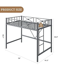 gaomon Metal Loft Bed Twin Size, Industrial Loftbeds Heavy Duty with Safety Guard Rails and Space-Saving Design, Steel for School