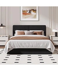 gaomon Upholstered Platform Bed Frame with 2 Storage Drawers, Faux Leather Low Profile Bed Base with Wood Slat Support