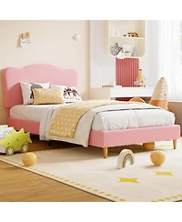 gaomon Full Bed Frame for Bedroom Cute Scallop Headboard Soft Berber Fleece Fabric Sturdy Platform Wooden Slats Noise-Free No Box Spring