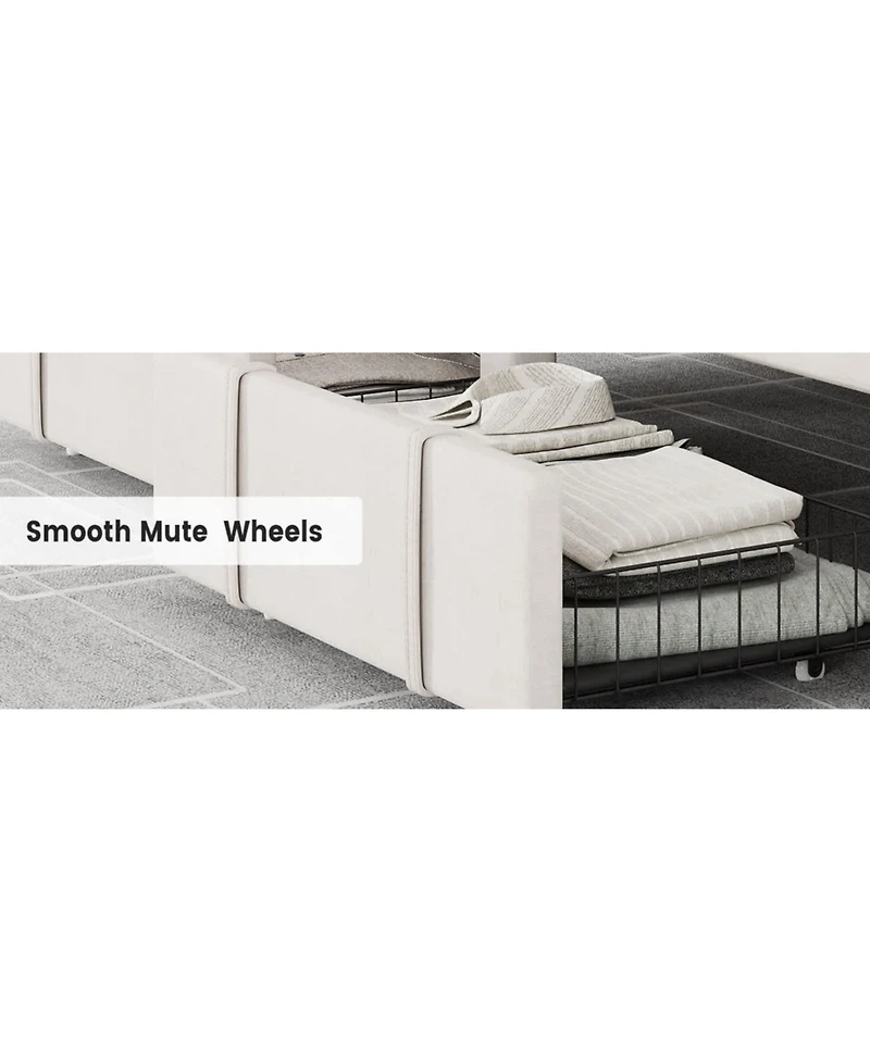 gaomon King Bed Frame Diamond Tufted Headboard Upholstered Platform Storage Drawer Wooden Slats Noise-Free No Box Spring