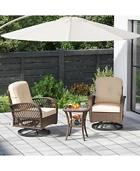 3 Pcs Patio Swivel Rocker Set Gliding Bistro Furniture with Tempered Glass Table