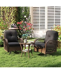 3 Pcs Patio Swivel Rocker Set Gliding Bistro Furniture with Tempered Glass Table