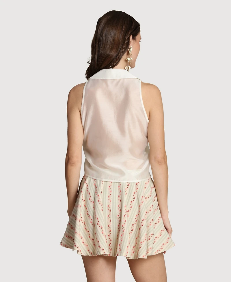 Avec Les Filles Women's Sleeveless Button-Front Collared Top