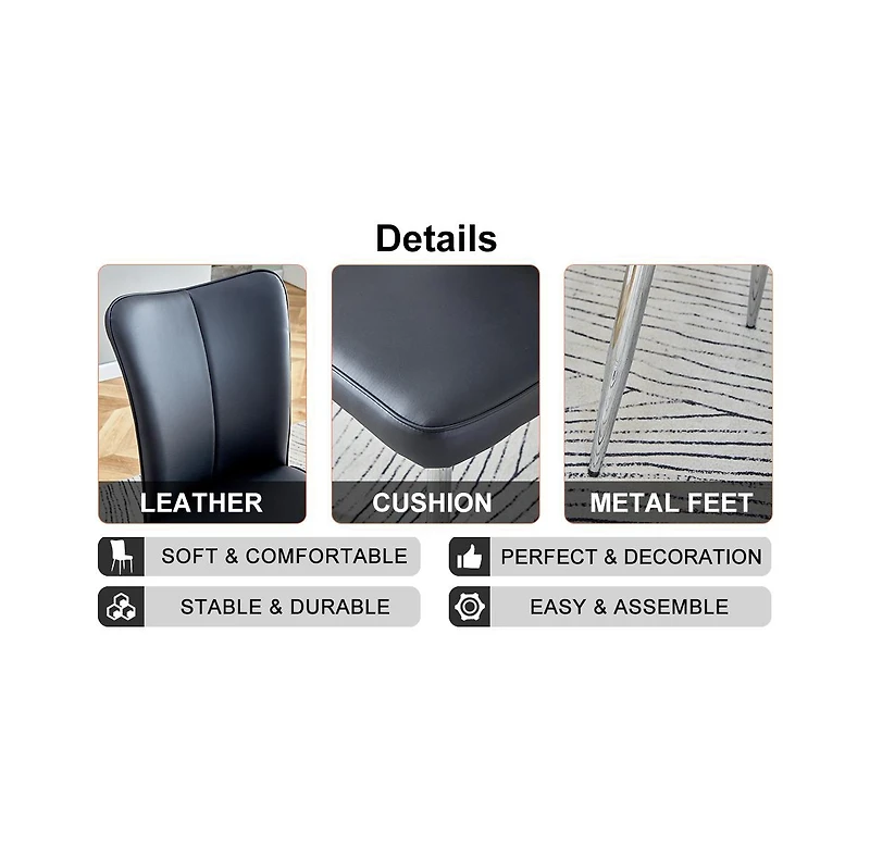 Modern minimalist dining chairs, black Pu leather curved backrest and seat cushions, electroplated metal chair legs, suitable for restaurants, bedroom
