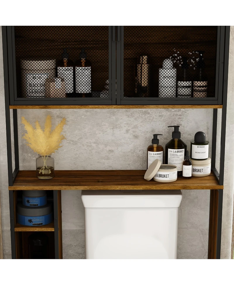 Toilet Storage with Metal Mesh Doors and Adjustable Shelves