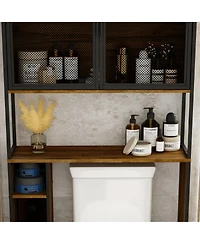 Toilet Storage with Metal Mesh Doors and Adjustable Shelves