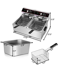 3400W Electric Countertop Deep Fryer Dual Tank Home Steel