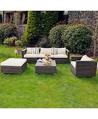 6PC Furniture Set Patio Sofa Pe Gray Rattan Couch 2 Set Cushion Covers