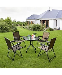 5PC Bistro Outdoor Patio Furniture Set Glass Table W/4 Folding Adjustable Chairs