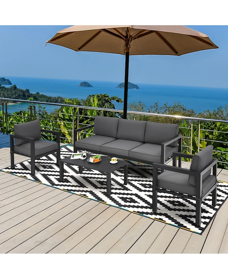 4-Piece Outdoor Patio Furniture Set Sectional Sofa Set Coffee Table