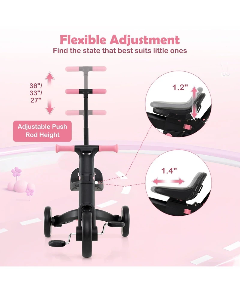 Mecale 4-in-1 Foldable Toddler Tricycle with Push Handle with Adjustable Seat