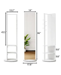 Rainsken 360° Rotating Full Length Mirror, Solid Wood Freestanding Coat Rack with Storage Hanger
