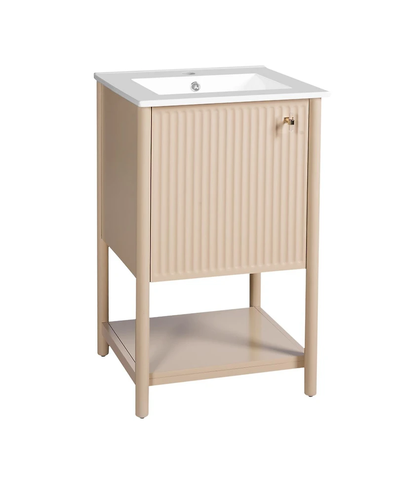 Sillysis 20" Modern French Bathroom Vanity Cabinet with Ceramic Sink, Soft Close Door, Cream Carved Pattern Storage for Small Bathrooms