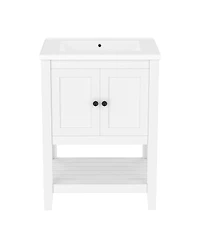 Sillysis 24" Bathroom Vanity with Ceramic Sink, Solid Wood Frame, Open Shelf Storage for Modern Small Spaces