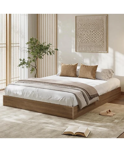 gaomon Full Wood Platform Bed Frame- Fluted Design Low Profile Noise-Free Easy Assembly No Box Spring Needed