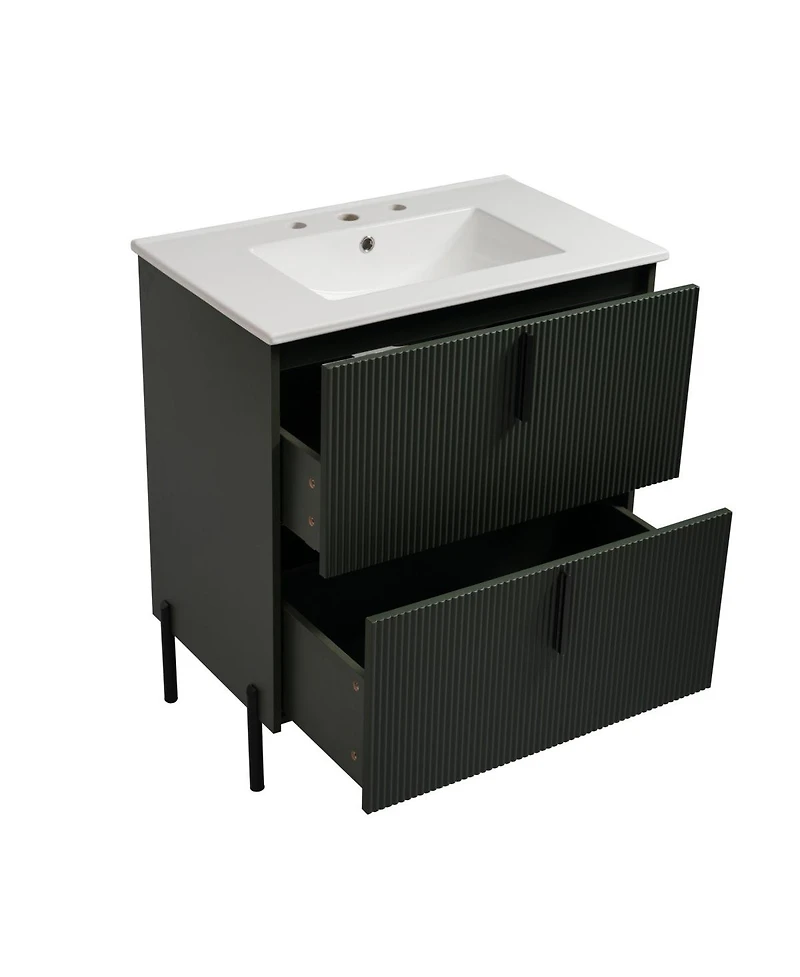 Sillysis 30" Bathroom Vanity with Sink, Modern Fluted Mdf Cabinet, Full-Extension Soft Close Drawers for Small Spaces