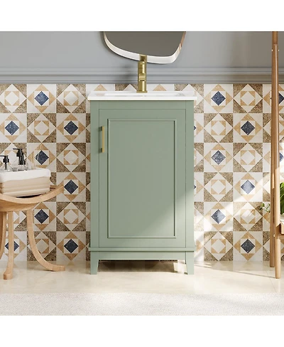 Sillysis Small Bathroom Vanity Cabinet with Ceramic Sink, Soft Close Door & Ample Storage for Compact Spaces