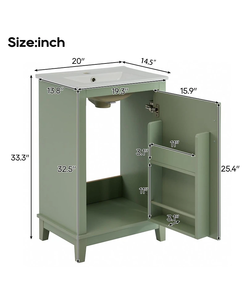 Sillysis Small Bathroom Vanity Cabinet with Ceramic Sink, Soft Close Door & Ample Storage for Compact Spaces