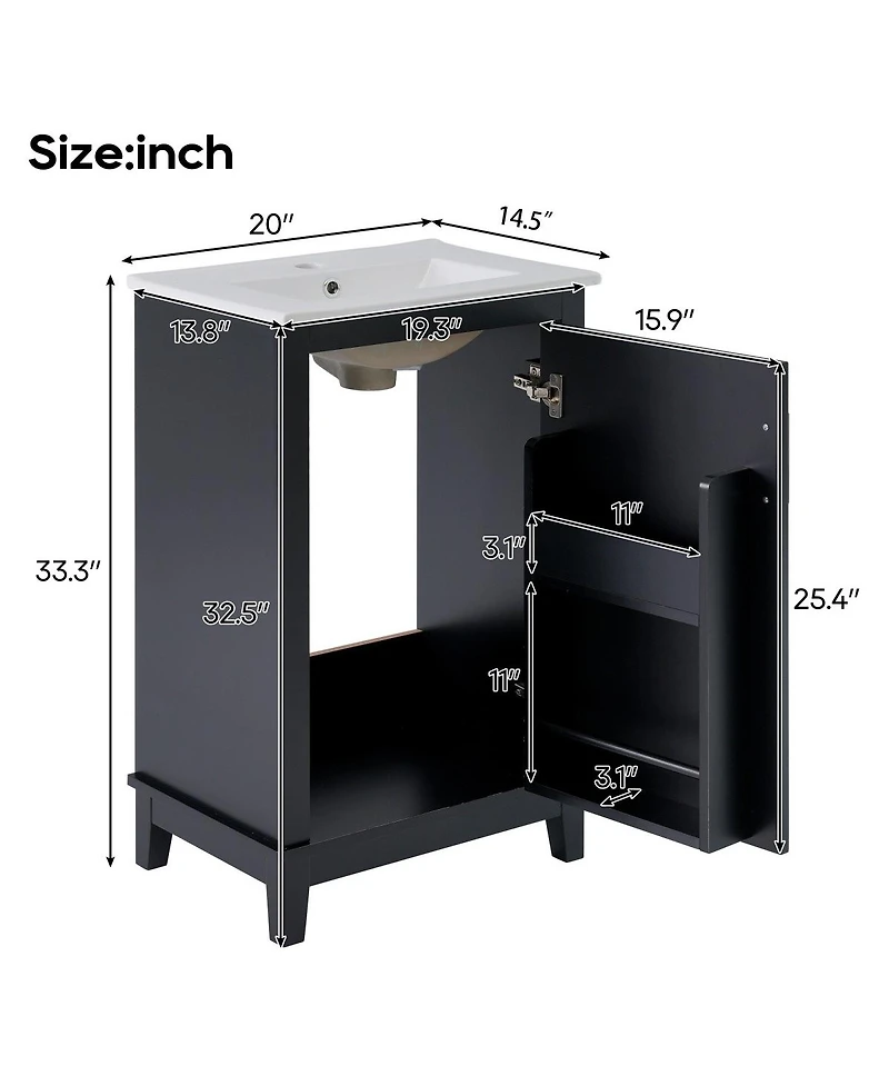 Sillysis Small Bathroom Vanity Cabinet with Ceramic Sink, Soft Close Door & Ample Storage for Compact Spaces