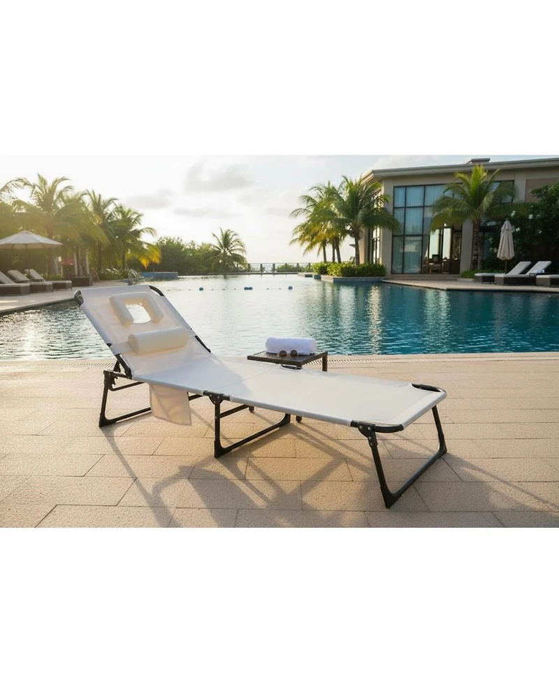 gaomon Tanning Chair with Face Hole Folding Beach Lounge Chair,5-Position Adjustable Backrest