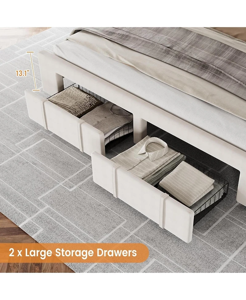 gaomon Upholstered Platform Bed Frame with Storage Drawers, Mattress Foundation Solid Wooden Slats Support