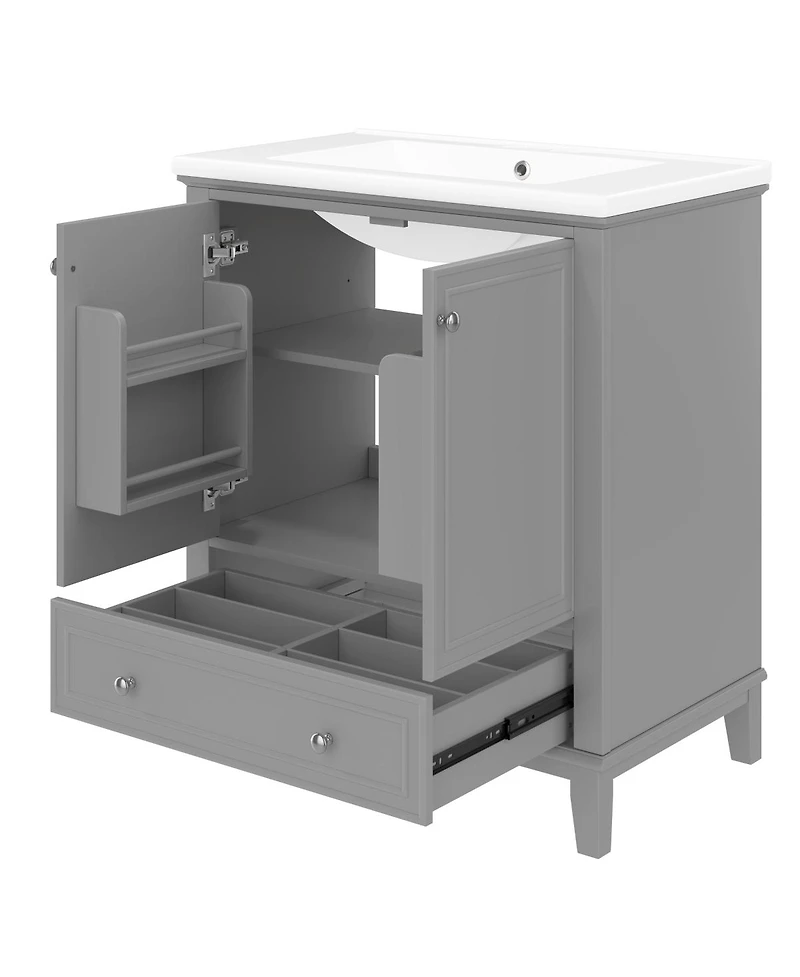 Sillysis Bathroom Vanity with Ceramic Sink, Adjustable Shelf, Multi-Functional Storage, Solid Wood & Mdf