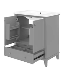 Sillysis Bathroom Vanity with Ceramic Sink, Adjustable Shelf, Multi-Functional Storage, Solid Wood & Mdf