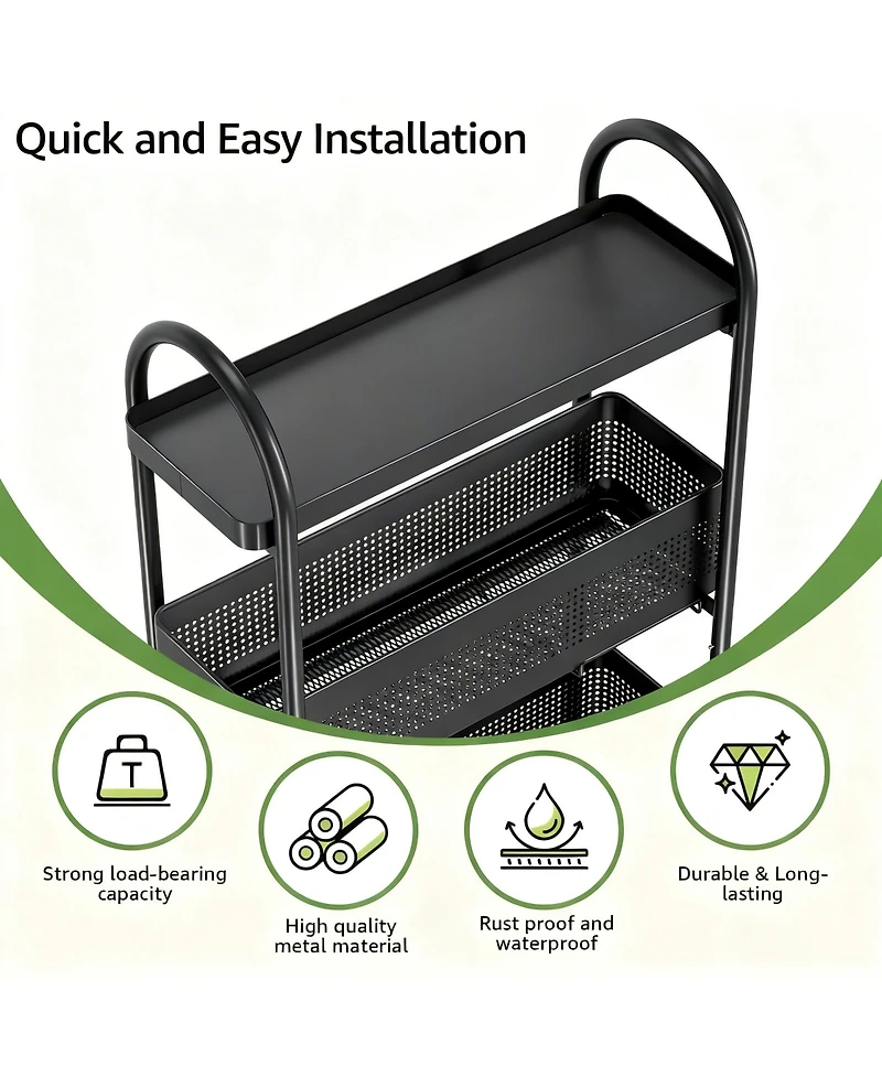 Yigii Slim Storage Cart with Pull-Out Baskets for Narrow Spaces - Kitchen, Bathroom, Laundry