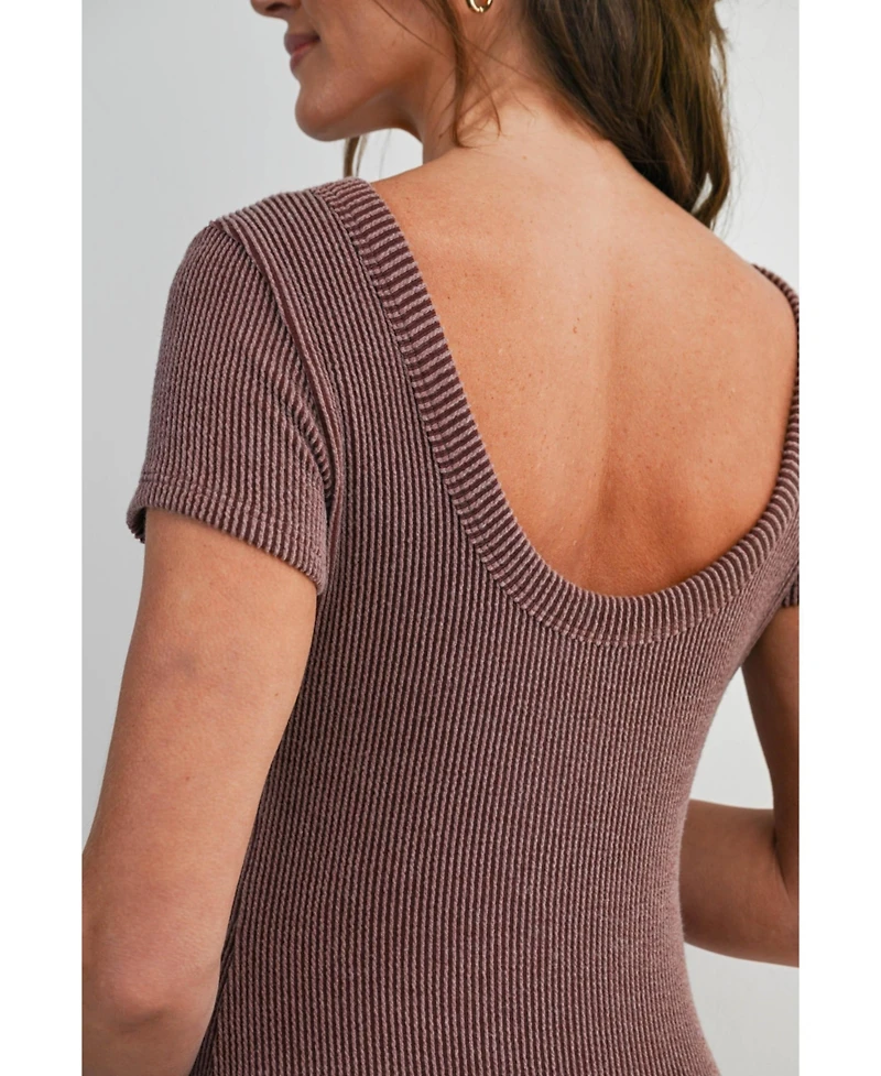 Hello Miz Women's Maternity Bodycon Ribbed Knit Short Sleeve Midi Dress