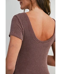 Hello Miz Women's Maternity Bodycon Ribbed Knit Short Sleeve Midi Dress