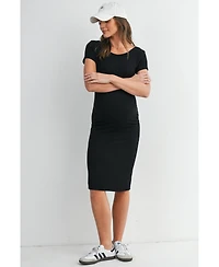 Hello Miz Maternity Bodycon Ribbed Knit Short Sleeve Midi Dress