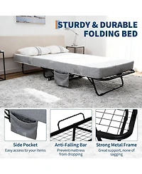 gaomon Folding Bed with Mattress, 75" x 31" Folded Bed with 5" Memory Foam Mattress and Sturdy Metal Frame, Rollaway Guest Beds on Whee